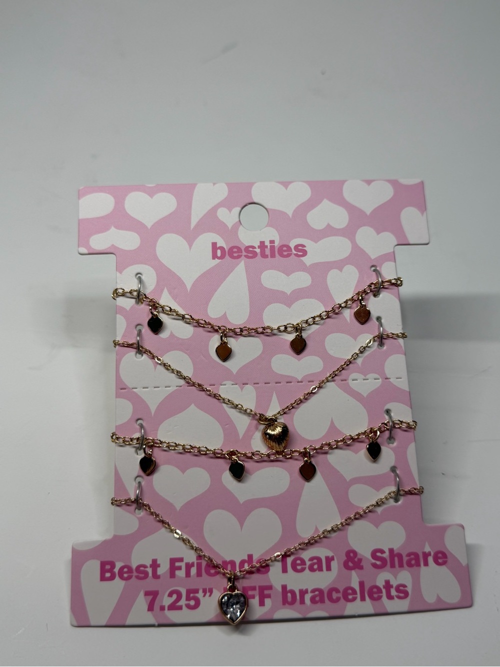 Besties Pink and Gold Heart Charm Bracelet Set